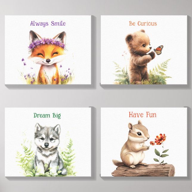 4 Woodland Forest Animals Kids  Canvas Photo Tile (Front Set)