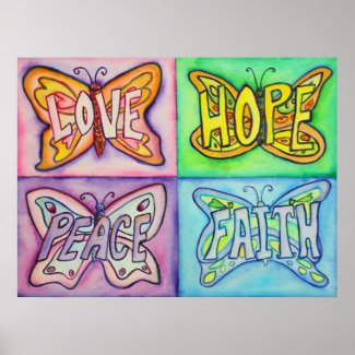 4 Words Butterfly Wings Inspirational Art Painting Poster