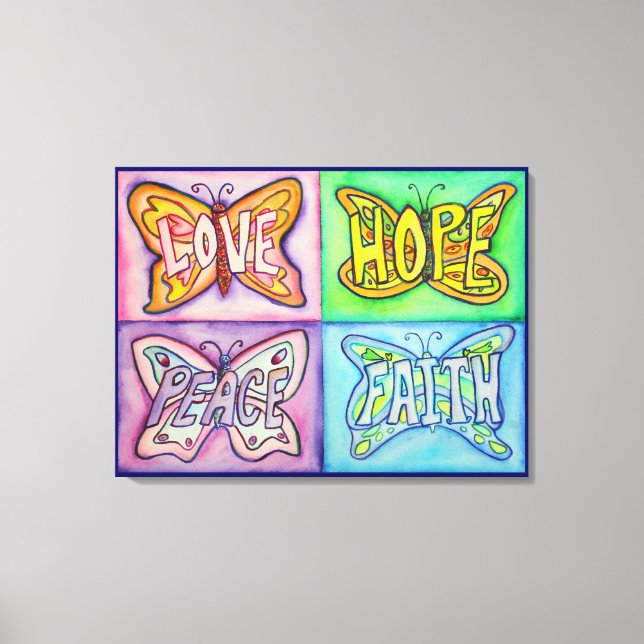 4 Words Butterfly Wings Wrapped Canvas Painting (Front)