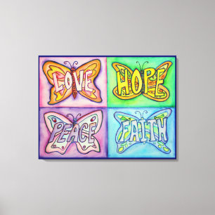 4 Words Butterfly Wings Wrapped Canvas Painting Print