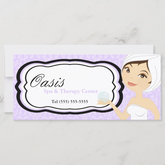 4"x9" Gift Certificate Purple Damask Spa Massage (Front)