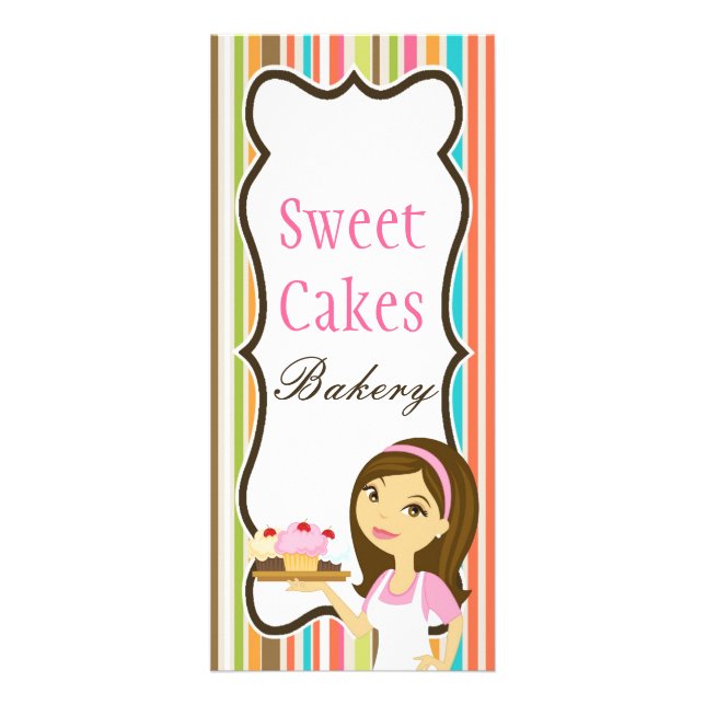4"x9" Price List Bakery Brunette Baker Cup Cakes Rack Card (Front)
