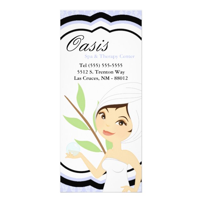 4"x9" Price List Blue Damask Spa Massage Rack Card (Front)