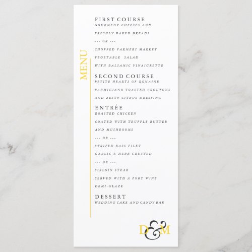 4 x 9 Blazing Yellow Wedding Menu