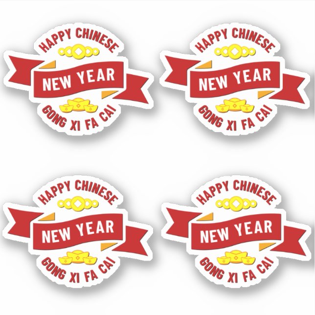 4 x Chinese New Year Gong Xi Fa Cai - Wish Wealth Sticker (Front)