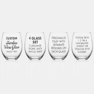 4 x Custom Personalized Stemless Wine Glass 16oz