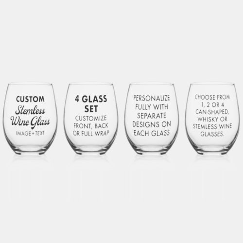 4 x Custom Personalized Stemless Wine Glass 16oz
