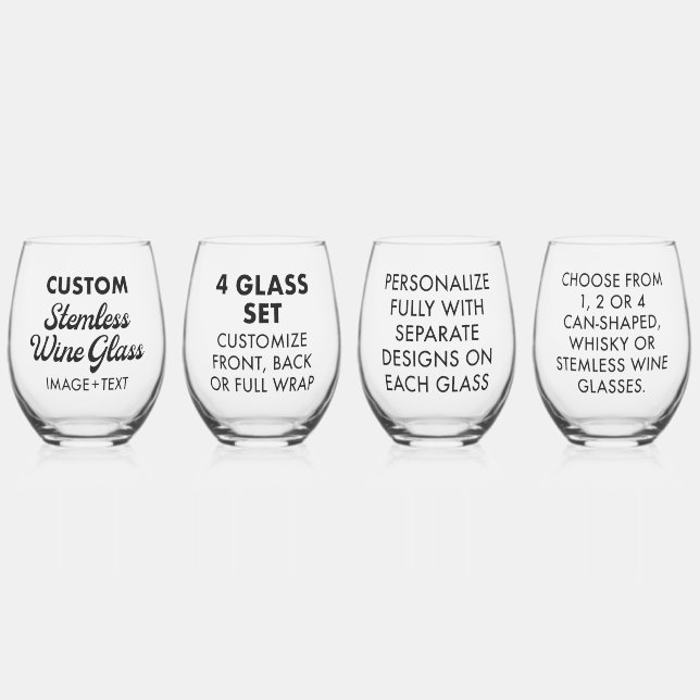 4 x Custom Personalized Stemless Wine Glass 16oz (Front)
