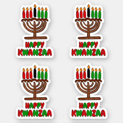 4 x Happy Kwanzaa Red Yellow Green Candles Sticker