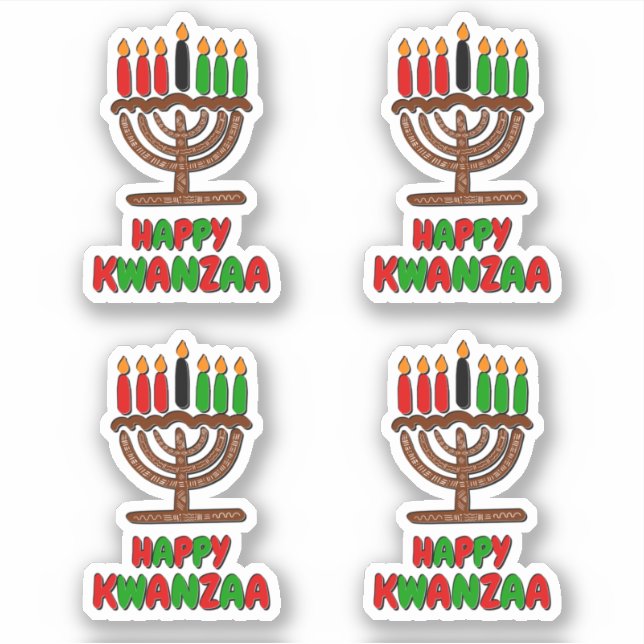4 x Happy Kwanzaa Red Yellow Green Candles Sticker (Front)