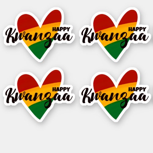 4 x Happy Kwanzaa Red Yellow Green Striped Hearts Sticker