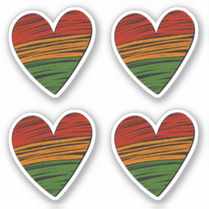 4 x Kwanzaa Juneteenth Red Black Green Paint Heart Sticker