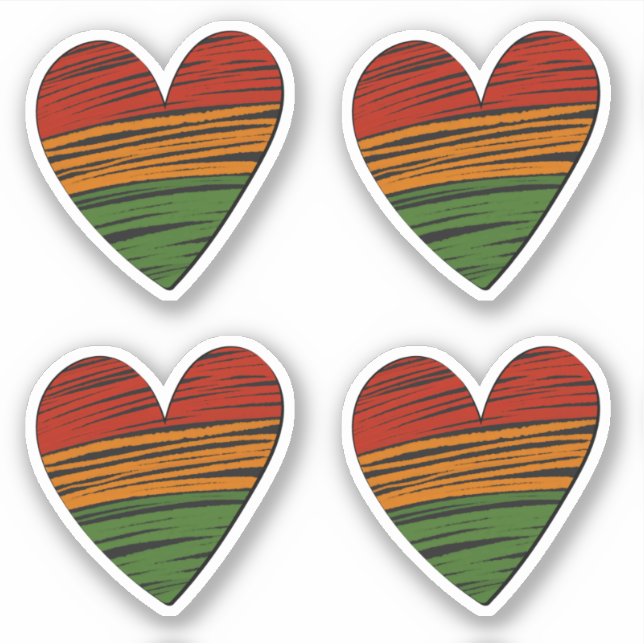 4 x Kwanzaa Juneteenth Red Black Green Paint Heart Sticker (Front)