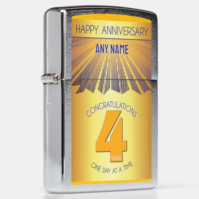 4 Year | Golden Ray 12 Step CUSTOM NAME Zippo Lighter (Right)