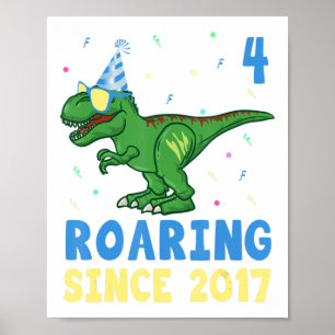 4 Year Old 4th Birthday Boys Dinosaur Kids Gift Fu Poster