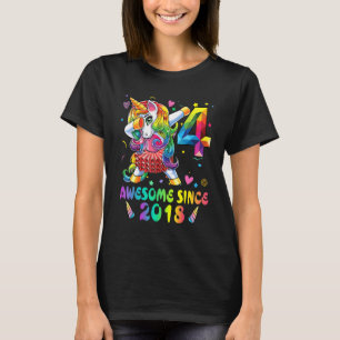 4 Year Old Awesome Since 2018 Dabbing Unicorn 4th T-Shirt