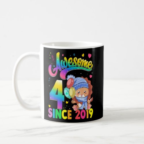 4 Year Old Awesome Since 2019 Lion 4th Birthday Gi Coffee Mug