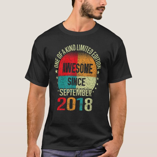 4 Year Old  Awesome Since September 2018 4th Birth T-Shirt (Front)