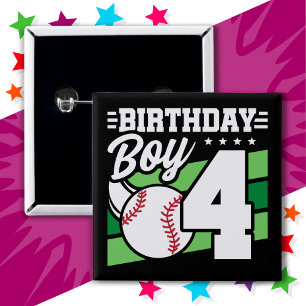 4 Year Old Baseball Party Theme 4th Birthday Boy Button