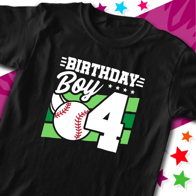 4 Year Old Baseball Party Theme 4th Birthday Boy T-Shirt (Creator Uploaded)