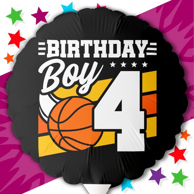 4 Year Old Basketball Party Theme 4th Birthday Boy Balloon (Creator Uploaded)
