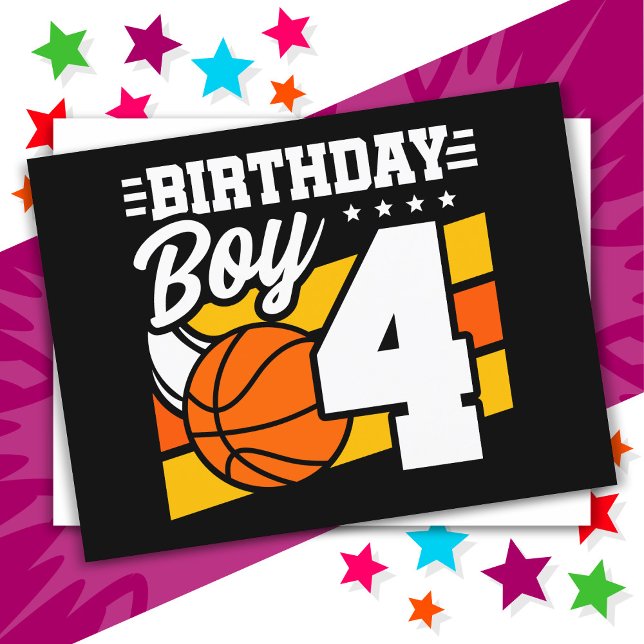 4 Year Old Basketball Party Theme 4th Birthday Boy Postcard (Creator Uploaded)