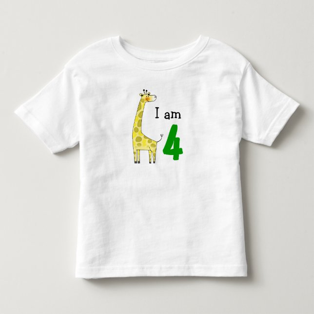 4 year old birthday boy/girl gift (cute giraffe) toddler t-shirt (Front)