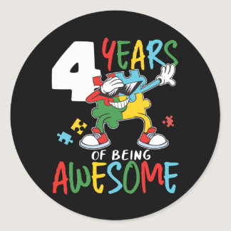 4 Year Old Birthday Boy Or Girl Autism Awareness Classic Round Sticker