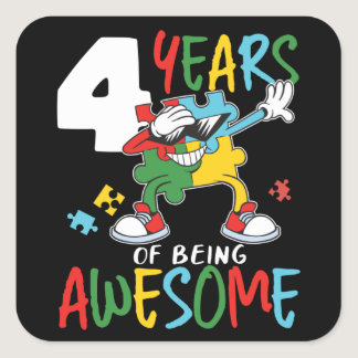 4 Year Old Birthday Boy Or Girl Autism Awareness Square Sticker