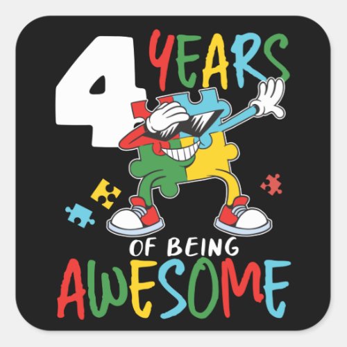 4 Year Old Birthday Boy Or Girl Autism Awareness Square Sticker