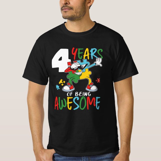 4 Year Old Birthday Boy Or Girl Autism Awareness T-Shirt (Front)