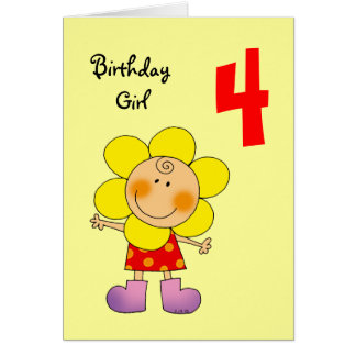 4 Years Old Girl Birthday Cards - Greeting & Photo Cards | Zazzle