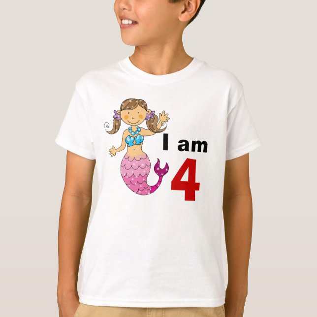 4 year old birthday mermaid girl T-Shirt (Front)
