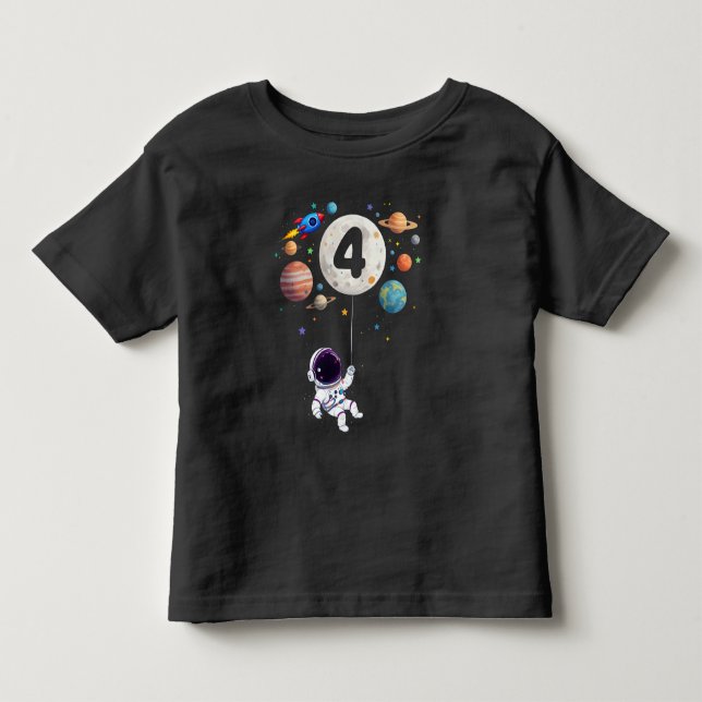 4 Year Old Birthday Planets Astronaut 4th Birthday Toddler T-shirt (Front)