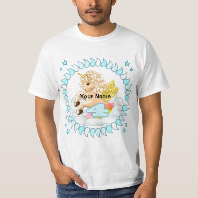 4 year old Birthday Unicorn  birthday custom T-Shirt (Front)