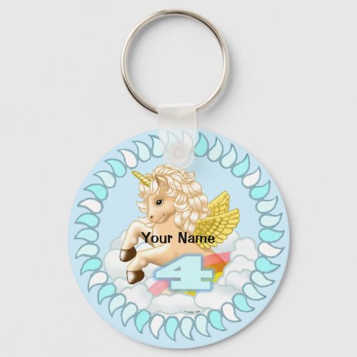 4 year old Birthday Unicorn custom name Keychain