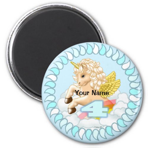 4 year old Birthday Unicorn custom name magnet