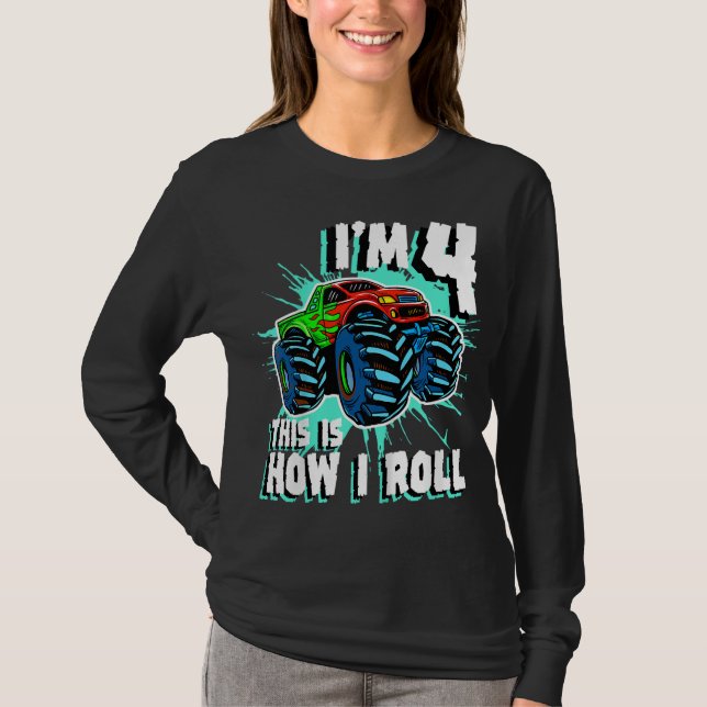 4 Year Old Boy Monster Truck Birthday Party 4th Bo T-Shirt (Front)