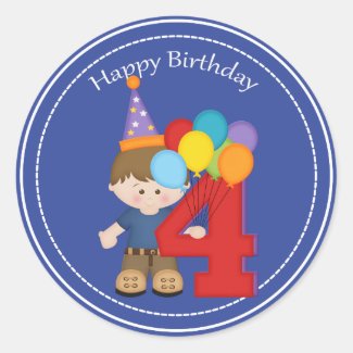 4 year old boys Happy Birthday Sticker