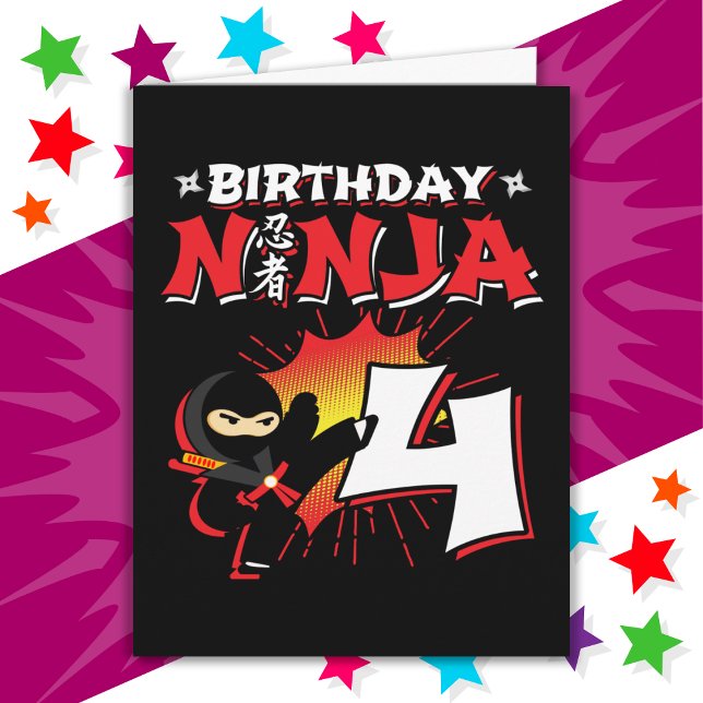 4 Year Old Comic Book Style Ninja 4th Birthday Card (Creator Uploaded)