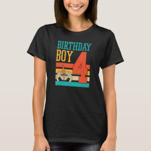 4 Year Old Cute Jumping Spider Birthday Boy Party  T-Shirt