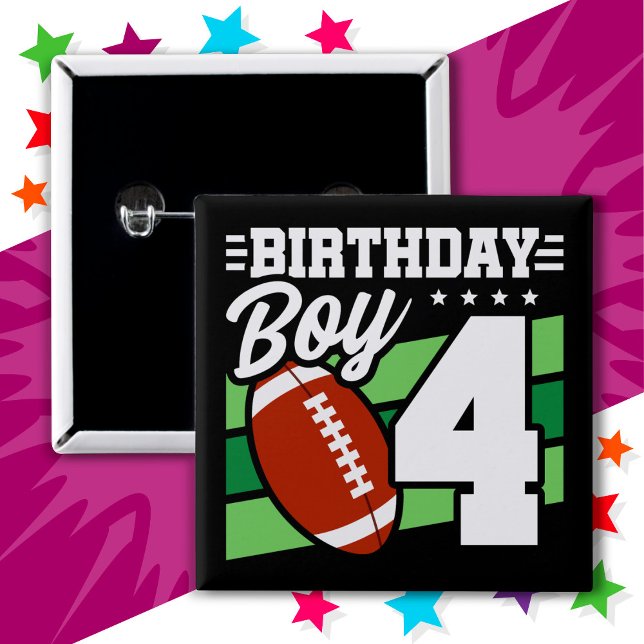 4 Year Old Football Party Theme 4th Birthday Boy Button (Creator Uploaded)
