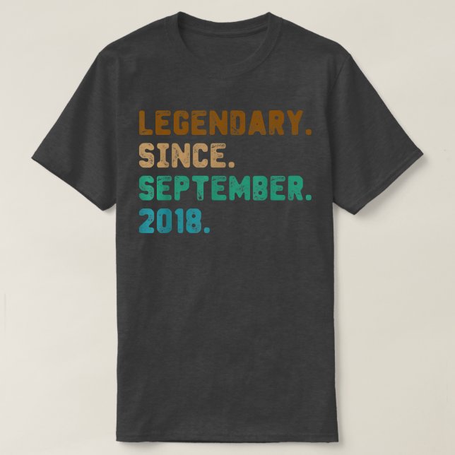 4 Year Old Gift Legend Since September 2018 4th Bi T-Shirt (Design Front)