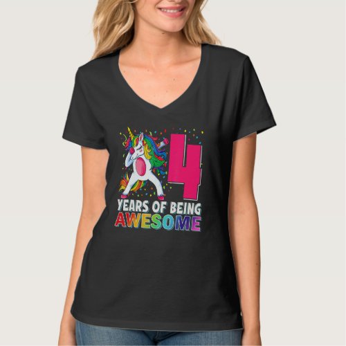 4 Year Old Gifts Dabbing Unicorn Rainbow 4th Birth T_Shirt