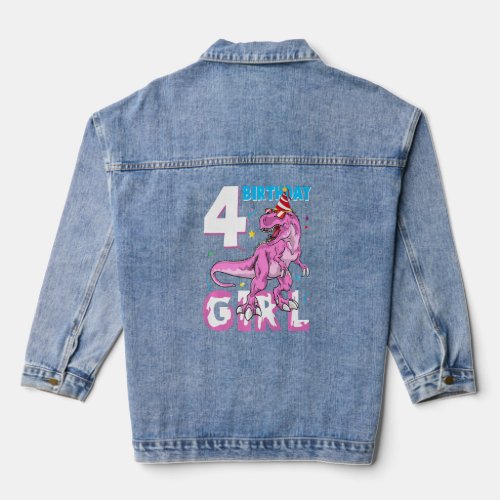 4 Year Old Gifts Party 4th Birthday Girl Teen dino Denim Jacket