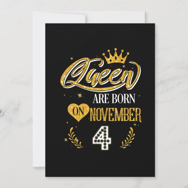 4 Year Old Gifts Queen Was Born In November 4th Invitation (Front)
