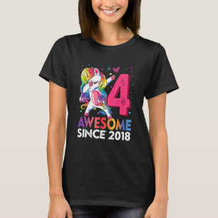 4 Year Old Girls Dabbing Unicorn Awesome Since 201 T-Shirt