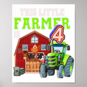 4 Year Old Green Farm Tractor Birthday Party Farme Poster