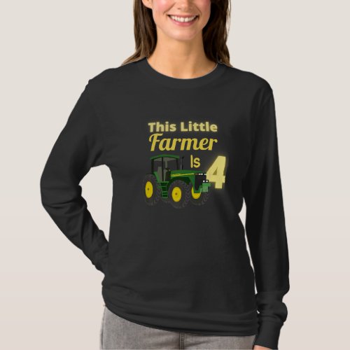 4 Year Old Green Farm Tractor Birthday Party Farme T_Shirt