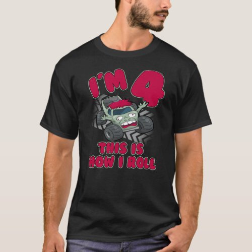 4 Year Old Monster Truck Zombie Gift Birthday T_Shirt